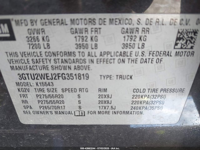 3GTU2WEJ2FG351819 GMC l86 - vvt, afm, e85 max, aluminum