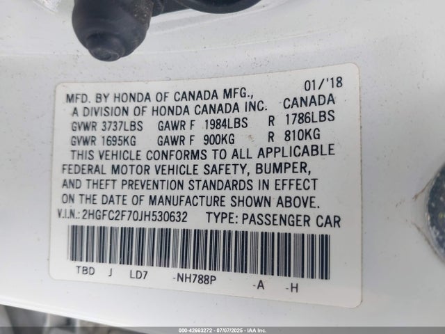 Honda k20c2 2018 2HGFC2F70JH530632 Image 9
