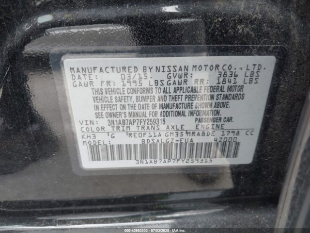 3N1AB7AP7FY259315 Nissan 2015