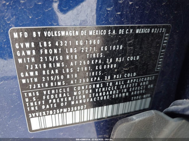 3VVEX7B25PM336907 Volkswagen tsi