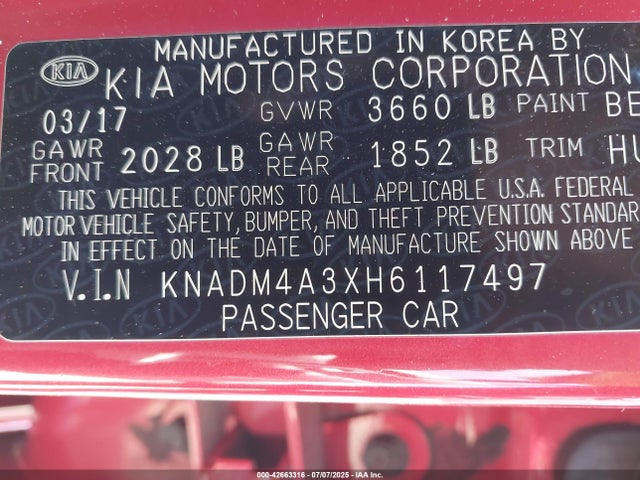 KNADM4A3XH6117497 KIA 2017