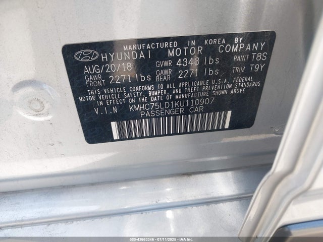 KMHC75LD1KU110907 Hyundai 2019