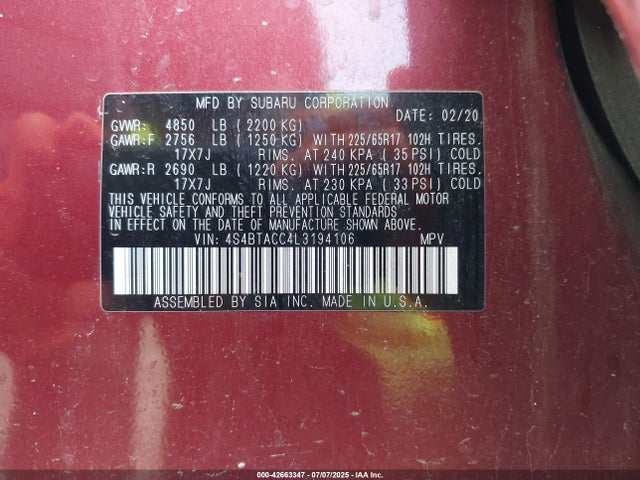 4S4BTACC4L3194106 Subaru u5
