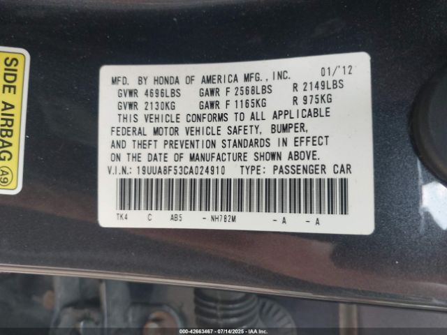 2012 ACURA TL 19UUA8F53CA024910 Photo 8