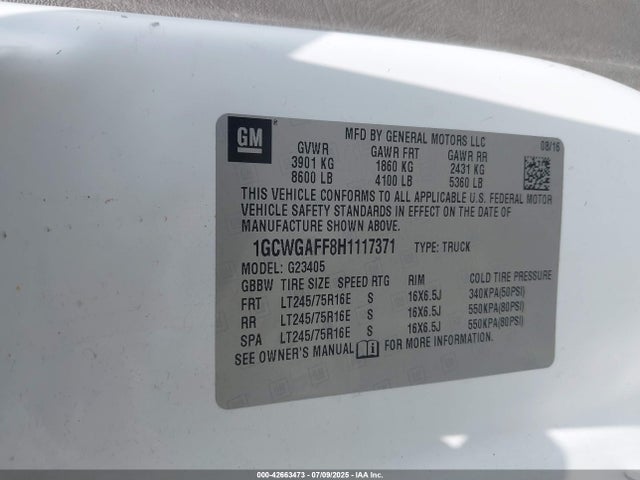 1GCWGAFF8H1117371 Chevrolet l20 - engine flexible fuel, iron