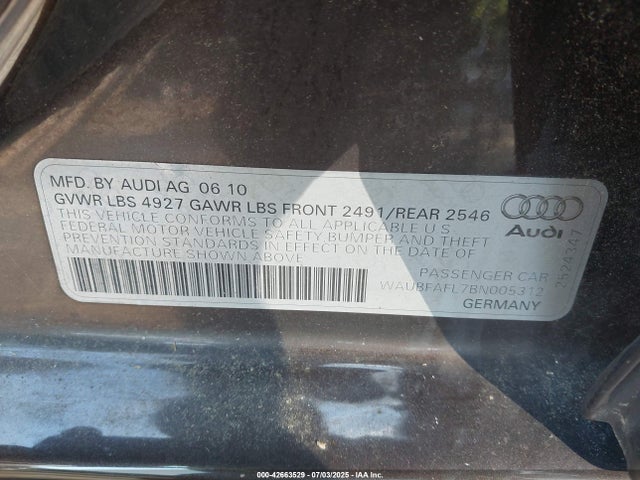 2011 AUDI A4 WAUBFAFL7BN005312 Photo 8