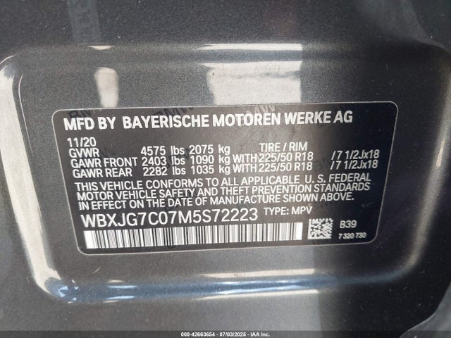 WBXJG7C07M5S72223 BMW X1