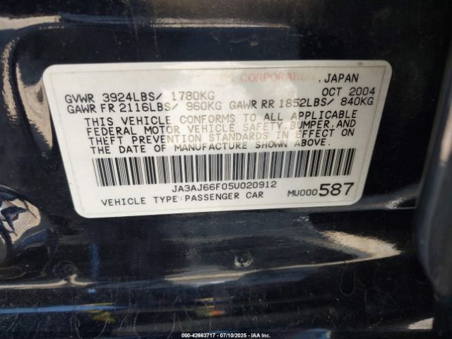 2005 MITSUBISHI LANCER JA3AJ66F05U020912 Photo 8