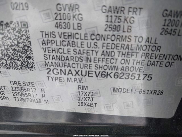 2019 CHEVROLET EQUINOX 2GNAXUEV6K6235175 Photo 8