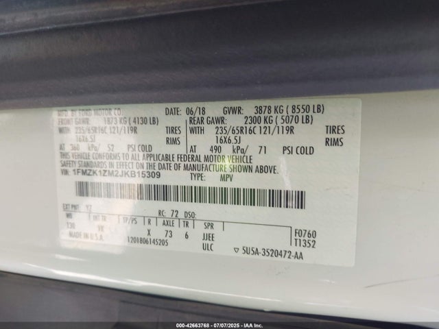 1FMZK1ZM2JKB15309 Ford 2018