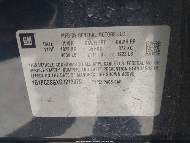 1G1PC5SGXG7213979 Chevrolet lwe - vvt, gme