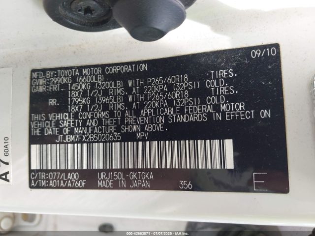 2011 LEXUS GX 460 JTJBM7FX2B5020635 Photo 8