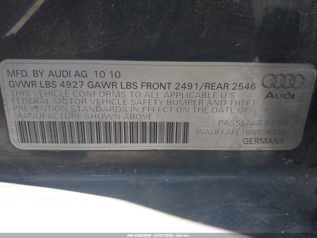 2011 AUDI A4 WAUFFAFL1BN028375 Photo 8