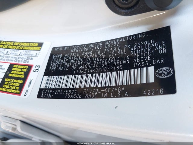 4T1KZ1AK8PU072485 Toyota 2gr-fks