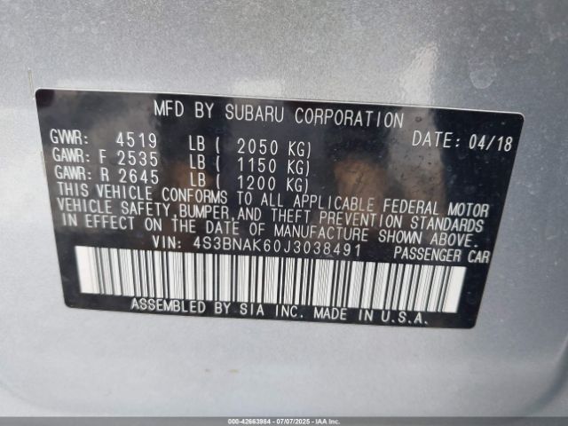 2018 SUBARU LEGACY 4S3BNAK60J3038491 Photo 8