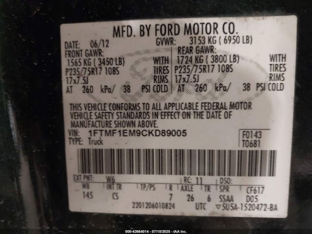 2012 FORD F-150 1FTMF1EM9CKD89005 Photo 8