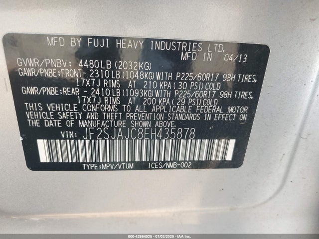 Subaru 2.5na u5 2014 JF2SJAJC8EH435878 Image 9