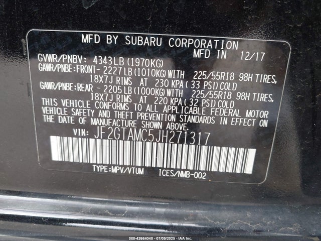 JF2GTAMC5JH271317 Subaru naturally aspirated