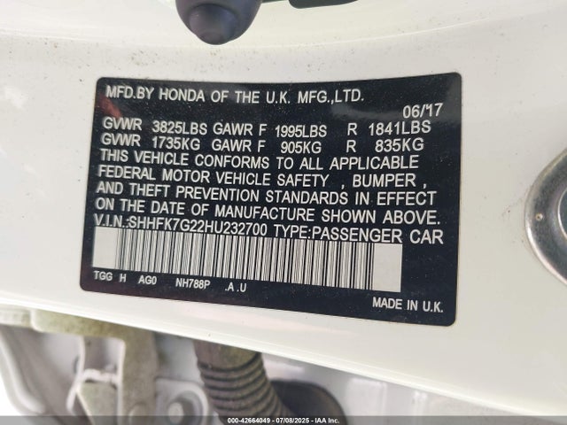 SHHFK7G22HU232700 Honda l15ba