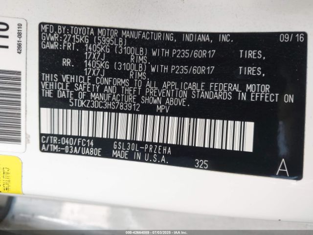2017 TOYOTA SIENNA 5TDKZ3DC3HS783912 Photo 8
