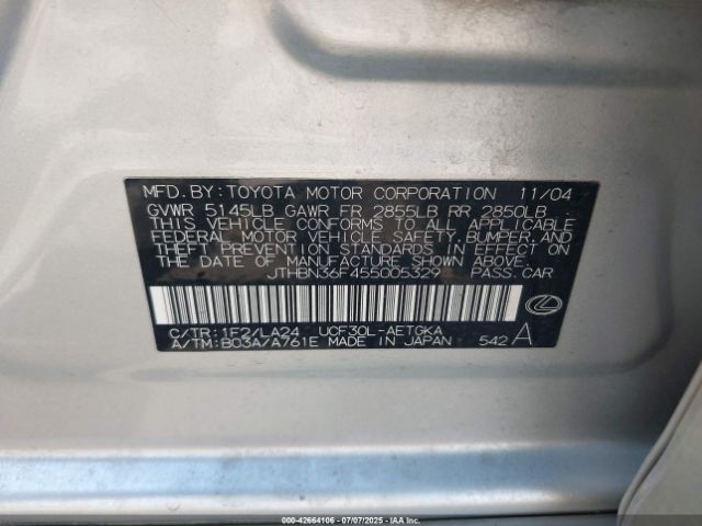 2005 LEXUS LS 430 JTHBN36F455005329 Photo 8