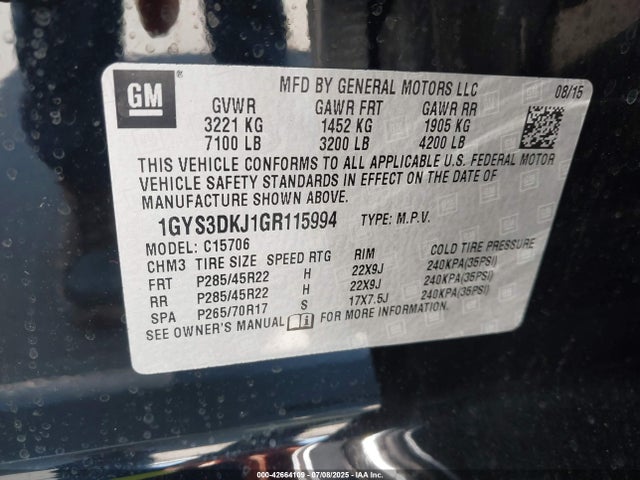 2016 CADILLAC ESCALADE 1GYS3DKJ1GR115994 Photo 8