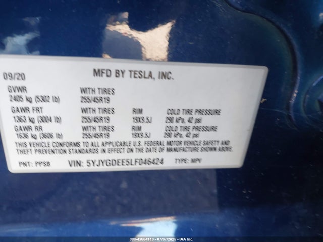 5YJYGDEE5LF046424 Tesla Model Y