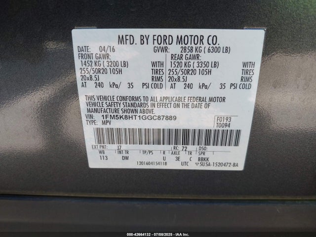 Ford 2016 2016 1FM5K8HT1GGC87889 Image 9