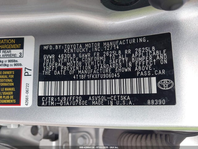 4T1BF1FKXFU906045 Toyota 2ar-fe