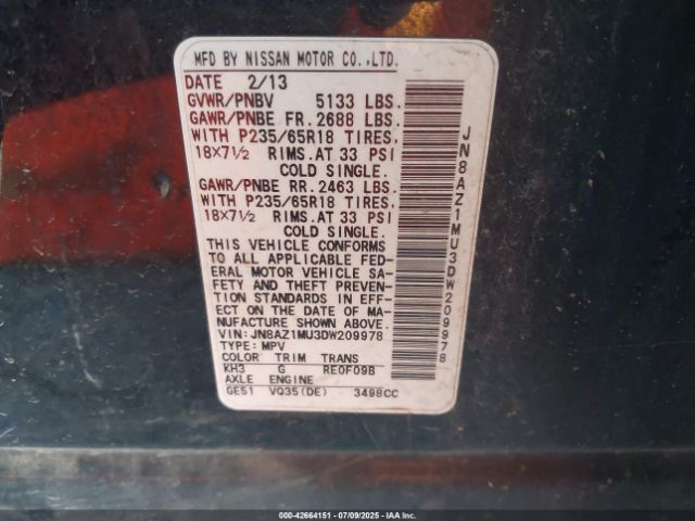 2013 NISSAN MURANO JN8AZ1MU3DW209978 Photo 8