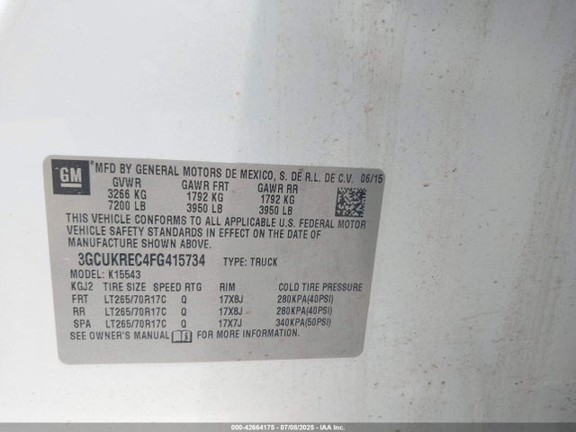 3GCUKREC4FG415734 Chevrolet l83 - vvt, active fuel management, aluminum