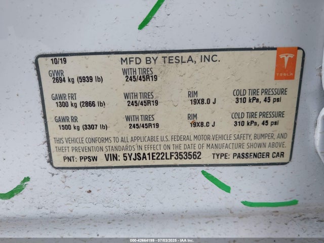 2020 TESLA MODEL S 5YJSA1E22LF353562 Photo 8