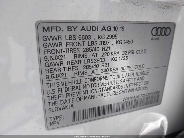 WA1VAAF72HD035098 Audi 2017