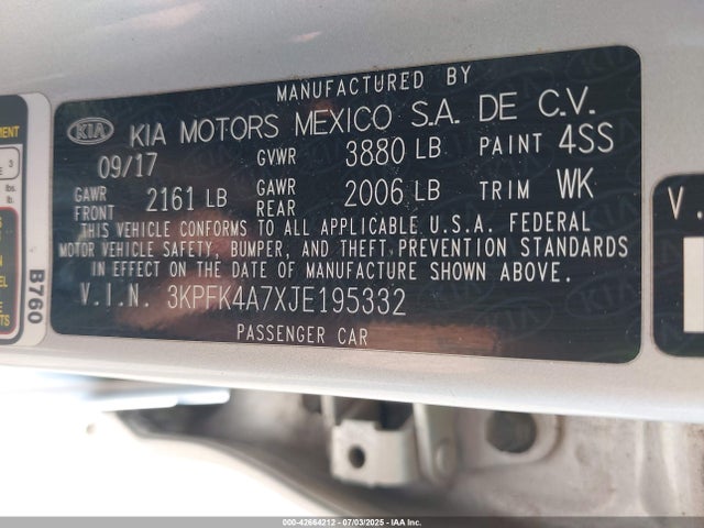 3KPFK4A7XJE195332 KIA mpi nu