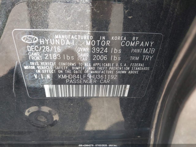 KMHD84LF5HU361192 Hyundai 2017