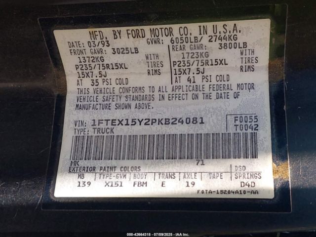 1993 FORD F150 1FTEX15Y2PKB24081 Photo 8