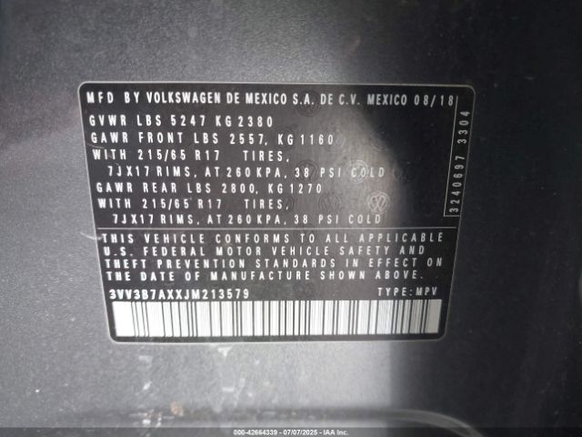 2018 VOLKSWAGEN TIGUAN 3VV3B7AXXJM213579 Photo 8