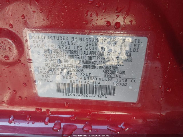 3N1CN7AP2GL829896 Nissan 2016