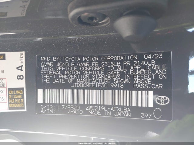 Toyota 2zr-fxe, 1vm 2023 JTDBCMFE1P3019918 Image 9