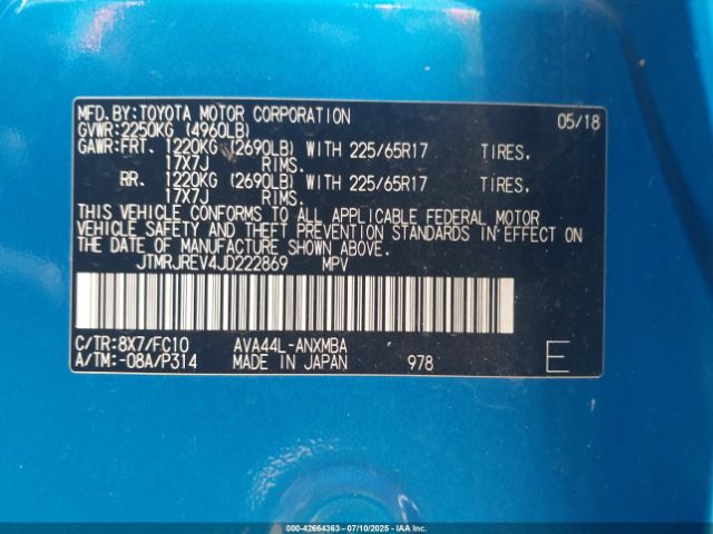 2018 TOYOTA RAV4 HYBRID JTMRJREV4JD222869 Photo 8