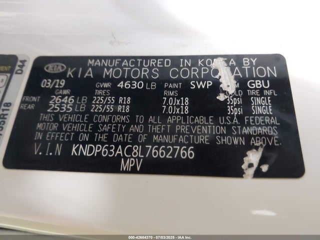 KNDP63AC8L7662766 KIA gdi theta ii