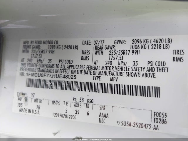 1FMCU0F7XHUE48025 Ford 2.5l i-vct