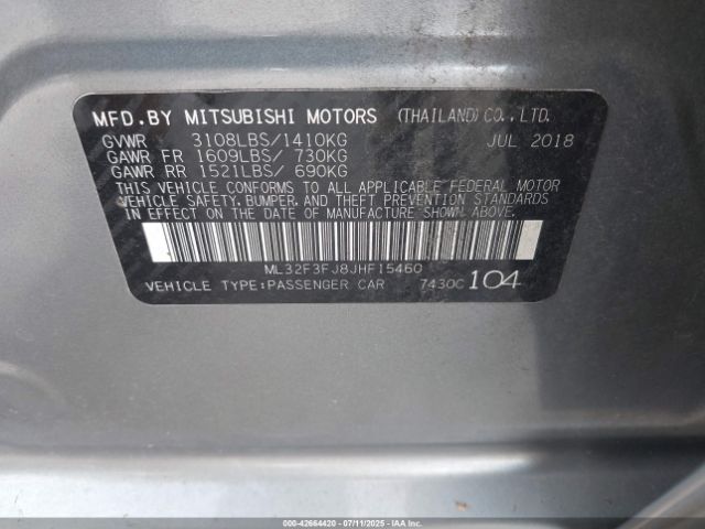2018 MITSUBISHI MIRAGE G4 ML32F3FJ8JHF15460 Photo 8