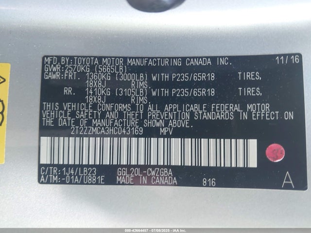 Lexus 2017 2017 2T2ZZMCA3HC043169 Image 9