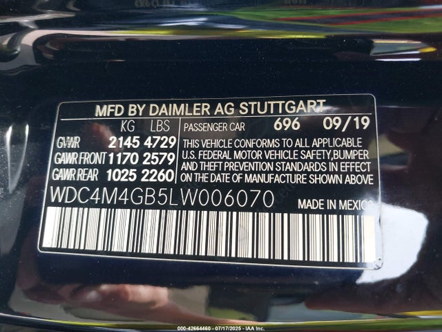 Aukcja sprzedaży 2020 Mercedes-benz Glb 250, vin: WDC4M4GB5LW006070, numer aukcji: 42664460