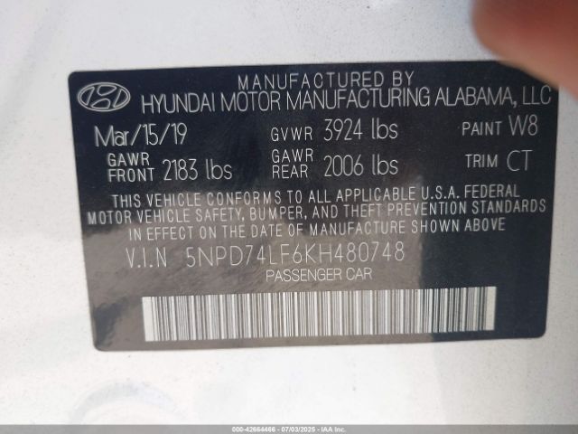 2019 HYUNDAI ELANTRA 5NPD74LF6KH480748 Photo 8