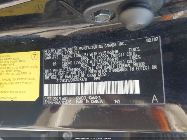 Aukcja sprzedaży 2008 Lexus Rx 350, vin: 2T2GK31U58C028370, numer aukcji: 42664487
