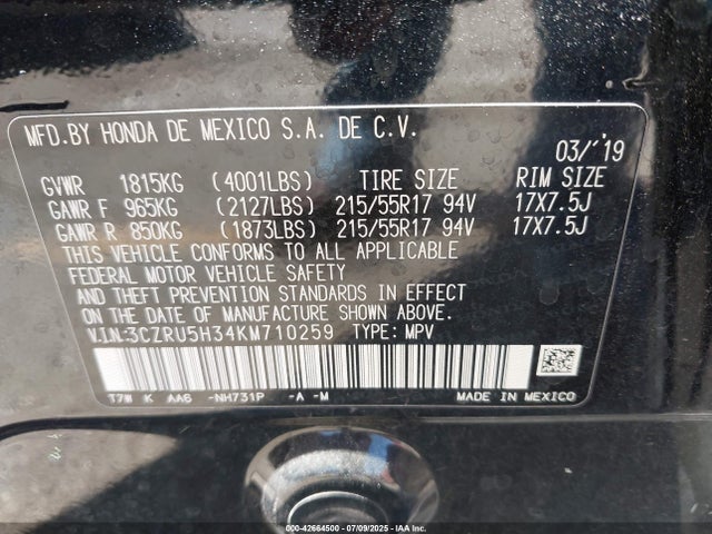 3CZRU5H34KM710259 Honda r18z9