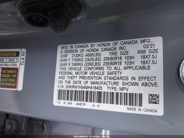 2HKRW1H54MH418405 Honda l15be