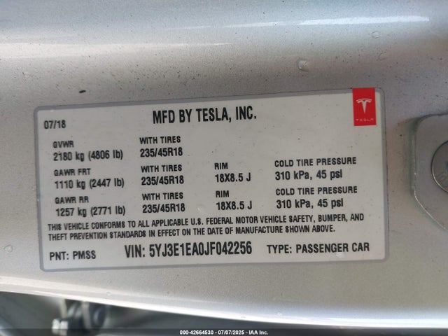 2018 TESLA MODEL 3 5YJ3E1EA0JF042256 Photo 8